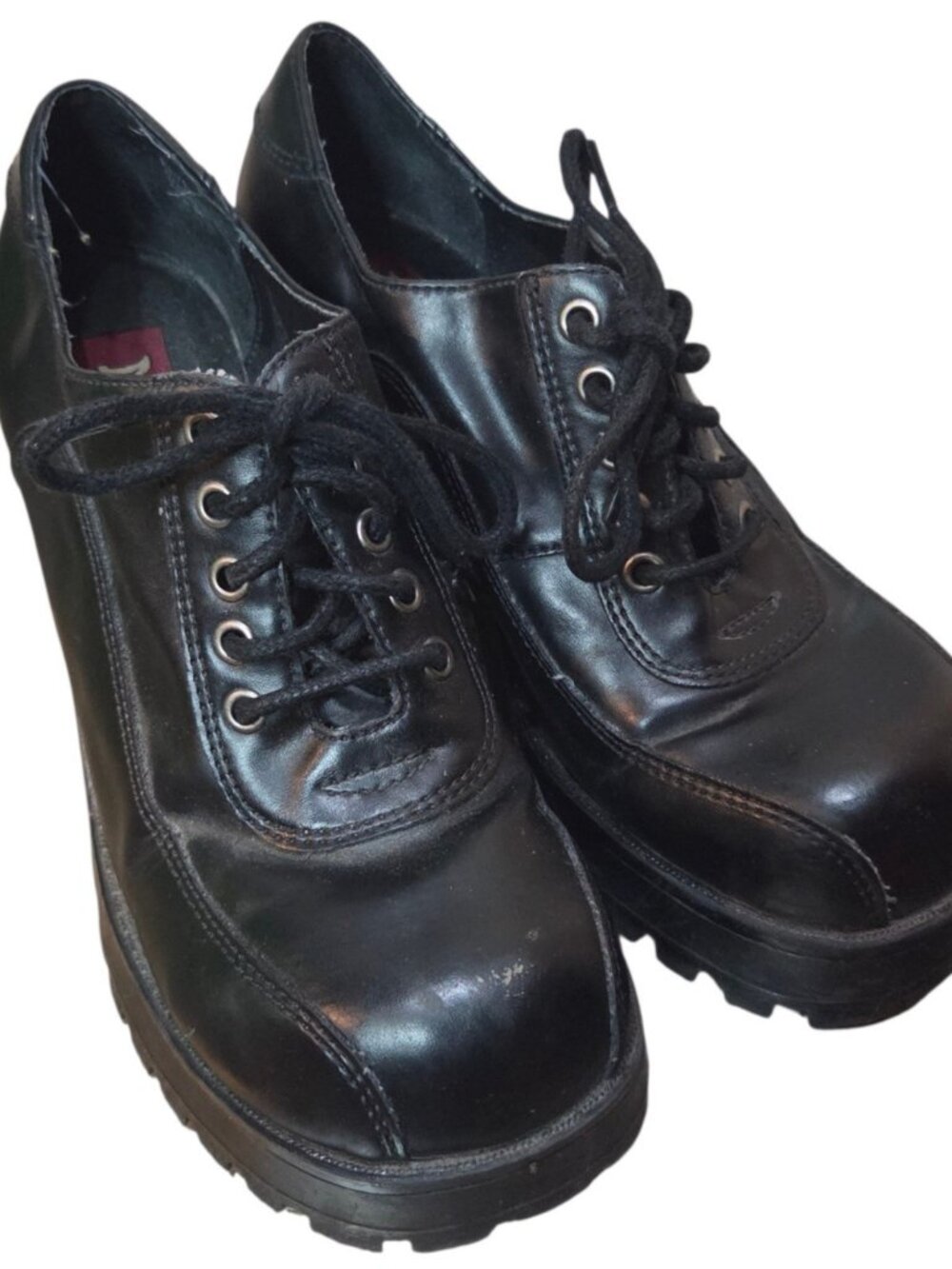 Vintage Mudd Black Faux Vegan Leather Chunky Heel Platform Oxford Sz 7.5 Y2K 90s - Picture 8 of 9